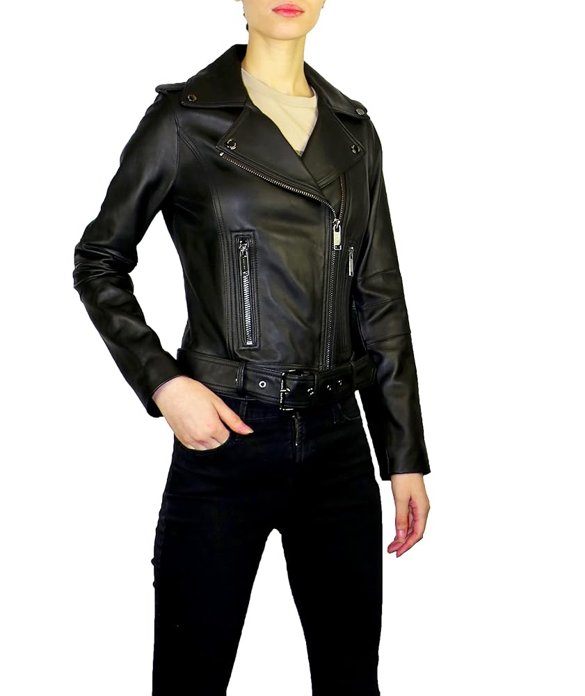MICHAEL KORS ブラックレザージャケット S Amazon | Michael Kors women's Moto Leather Jacket-Black-S